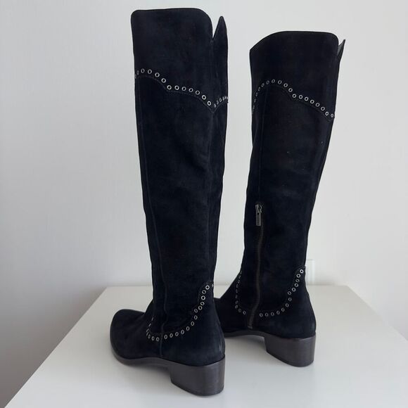 FRYE Boots Womens 6.5 Black Over The Knee Suede Leather Ray Grommet Studded - Picture 5 of 15